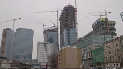 Huge construction site with multiple skyscrappers. Stock Footage 147629080