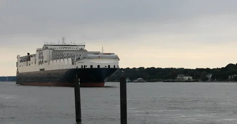 Huge container ship on the Elbe Stock Footage 95719592