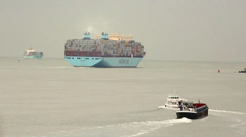 Huge Container Ship Stock Footage 64002743