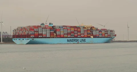Huge Container Ship in Rotterdam Stock Footage 119143998