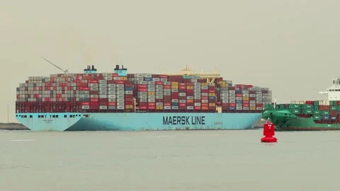 Huge Container Ship in Rotterdam Stock Footage 143032024
