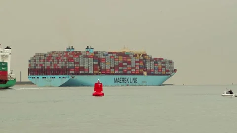 Huge Container Ship in Rotterdam Stock Footage 144390667