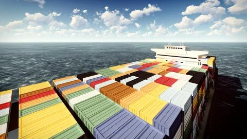 Huge container on way to port 3d rendering Stock Illustration
