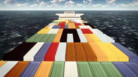 Huge container on way to port 3d rendering 库存插图