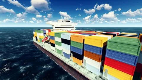 Huge container on way to port 3d rendering Stock-Illustration