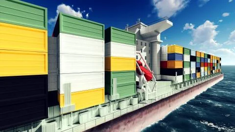 Huge container on way to port 3d rendering 库存插图