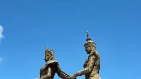 Huge Copper Statue Of Preah Thong Neang Neak in Sihanoukville Stock-Footage 337051091