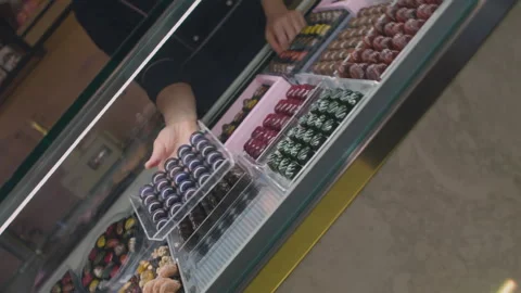 Huge counter with sweets chocolate Stock Footage 138580996