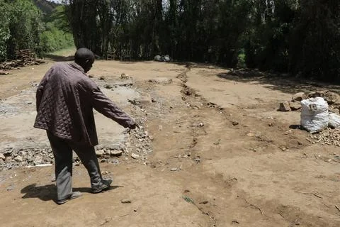 Huge cracks develop along Kenya's Rift Valley town of Mai Mahiu - 06 Apr 2018 Stock Photos