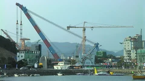 Huge crane at dockyard Stock Footage 10804224