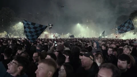 Huge crowd of Atalanta supporters support the team for Europa League final Stock Footage 276179465