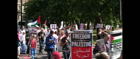 Huge Crowd Marching for Gaza on August 9 2014 London UK 0171 Stock Footage 144254414