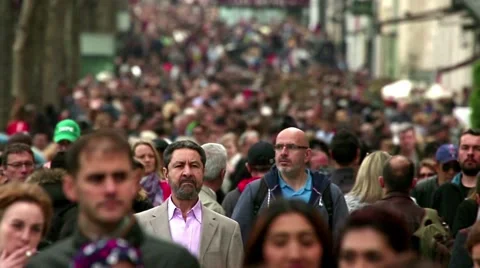 Huge Crowd Of People On Busy Shopping Street Slo Mo Stock Footage
