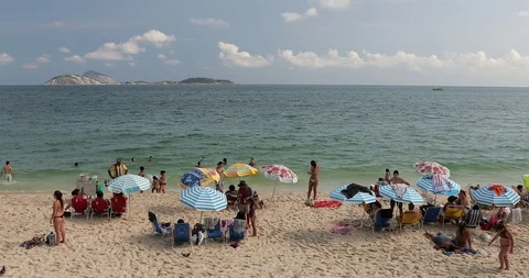 Huge Crowd of people at Copacabana Beach and Ipanema Beach Rio de Janeiro Brazil Stock Footage 87712860
