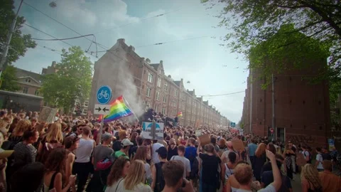 Huge crowd protesting and partying in the streets Stock Footage 160899832