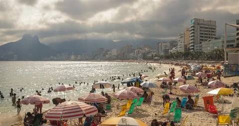 Huge Crowd timelapse at Copacabana Beach and Ipanema Beach Rio de Janeiro Brazil Stock Footage 87666452