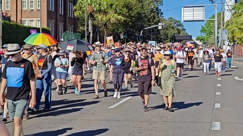 HUGE CROWDS MARCHING IN 2023 TO SAY VOTE YES IN THE VOICE REFERENDUM AUSTRALIA Stock Footage 250446347