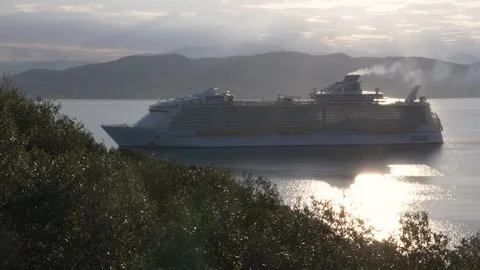 Huge cruise liner navigates ito the bay of La Spezia in Italy Stock Footage 252244270