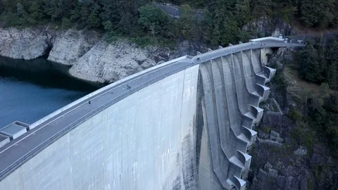 Huge dam on a mountain river 3 Stockbeeldmateriaal 106171467