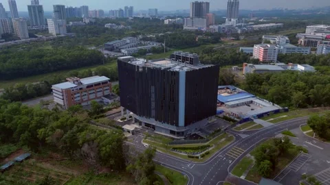 Huge data center building under construction. Marvelous aerial view drone Stock Footage 329037307