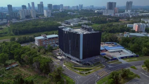 Huge data center building under construction. Fantastic aerial view drone Stock Footage 329037647