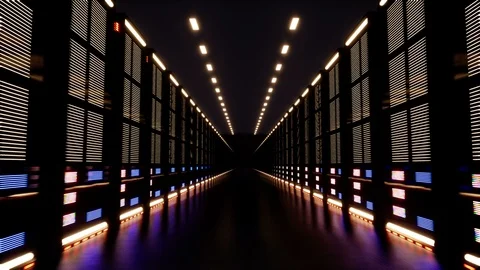 A huge data center with servers in a dark room Stock Footage 93710752