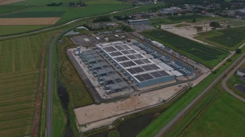 Huge data center with solar panels aerial view Stock Footage 340352642