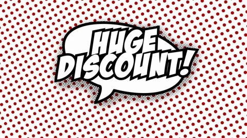 Huge discount text in speech balloon in comic style animation Stock Footage 88335134