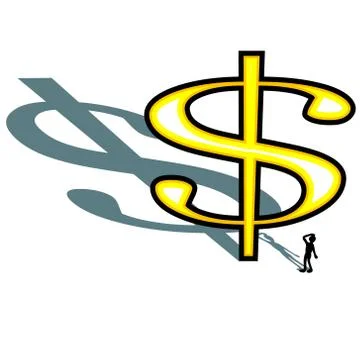 Huge Dollar sign casting long shadow with silhouette of man looking up Stock Illustration