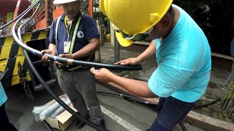 Huge electrical cable splicing and crimping Stock Footage