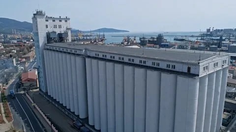 Huge elevator building for storing grain crops. Stock Footage 261860194