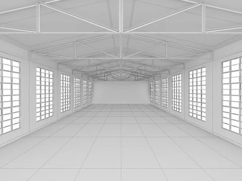 Huge empty light warehouse Illustrazione stock