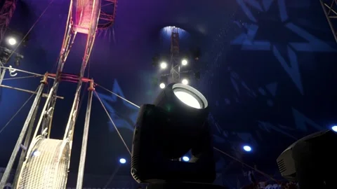 A huge empty rotating wheel of death for acrobats performing in the circus. Stock Footage 309085429