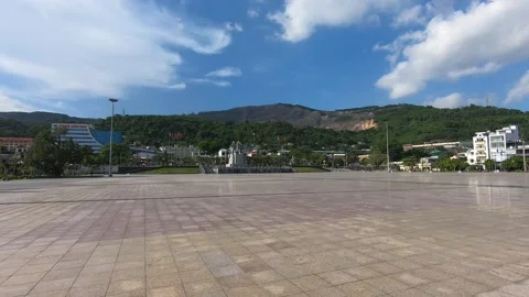 A huge empty square under hot summer sun in a coal mine town of Cam Pha, Vietnam Stock Footage 217898692