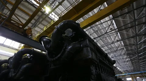Huge engine in hangar Video stock 54273494