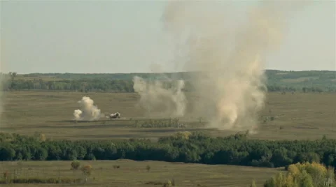 Huge explosion on the battlefield Stock Footage 65287349