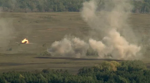 Huge explosion on the battlefield Stock Footage 65287388