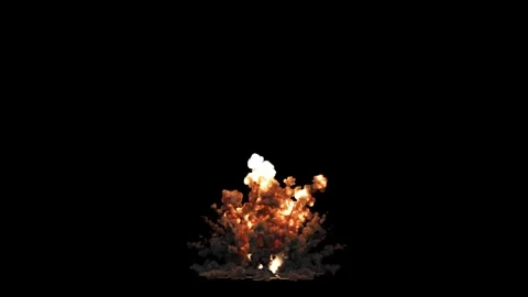 Huge explosion with black and grey smoke and fire isolated by alpha Stock Footage 255637019