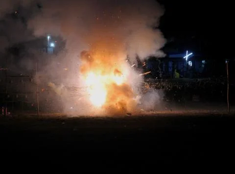 Huge explosion in the field Stock Photos