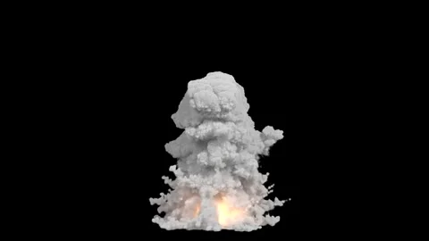 Huge explosion with white smoke and burning fire isolated with an alpha Stock Footage 255637009