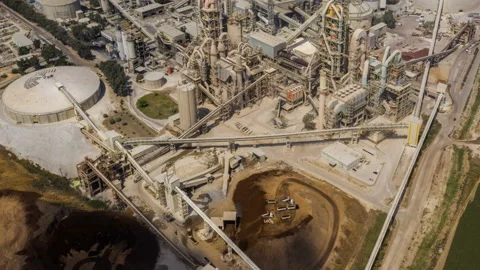 Huge factory complex  working, aerial drone hyper lapse 4k Video stock 136007809