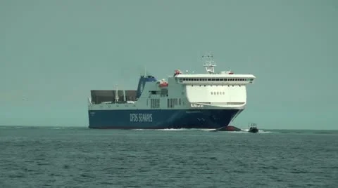 Huge Ferry and Pilot Speed Boat  Stock Footage 11144697