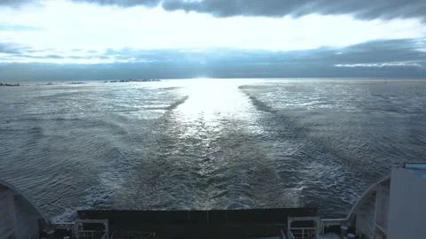 Huge ferryboat sailing in cold sea Stock Footage 100554775