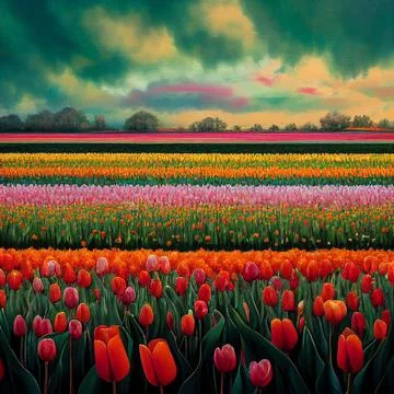 A huge field of tulips. Bright spring flowers. Stock Illustration