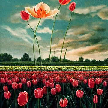 A huge field of tulips. Bright spring flowers. Stock Illustration