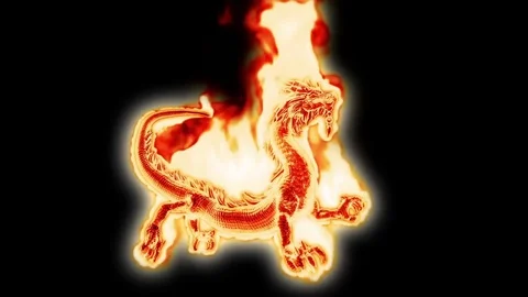 Huge Fiery Dragon Side Alpha Matte 3D Rendering Animation Stock Footage 80448970