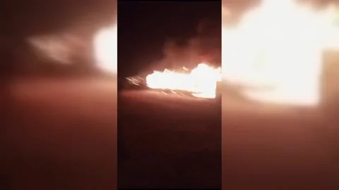 A huge fire devours a Syrian refugee camp in Arsal, Lebanon Stock Footage 277097998