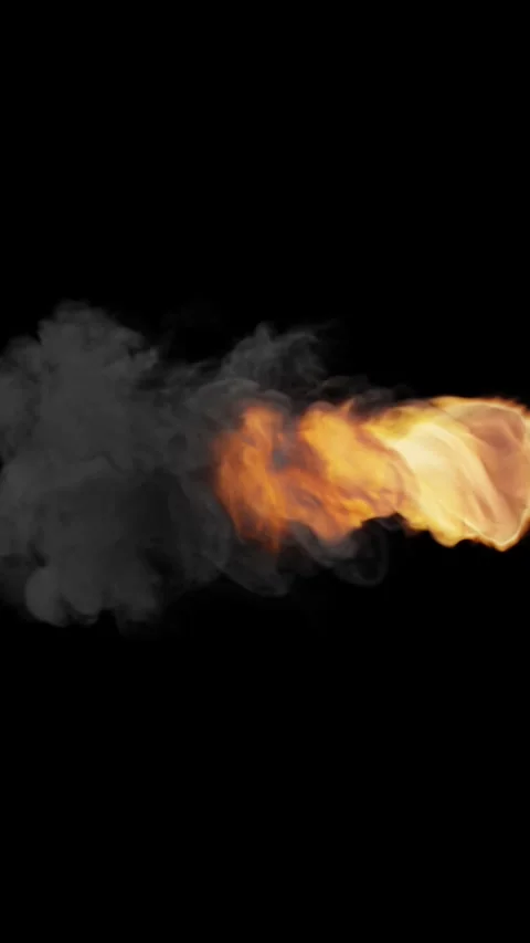 Huge fire explosion with thick dark smoke on black background Stock Footage 346521666