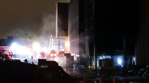 Huge fire at factory Stock Footage 114754886