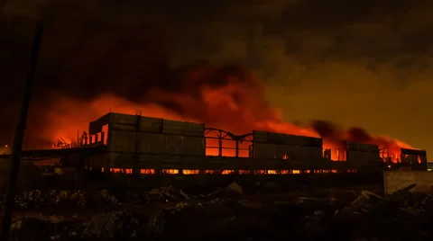 A huge fire in the industrial area Stock-Footage 56037115